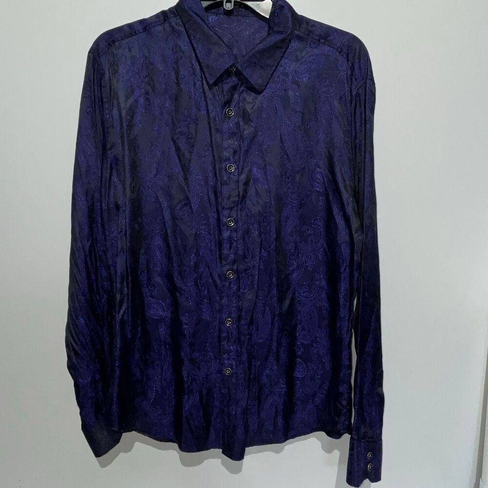 Coofandy Men's Purple Black Paisley Jacquard Button Down Shirt Size Medium